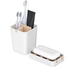 IWNTWY Toothbrush Holders and Soap Holder Set, Tooth Brush with White