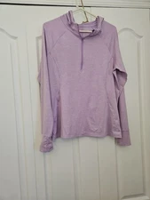 Layer 8 Ladies Lux Knit Hoodie Jacket Size Large 1/4 Zip Thumb Holes Hood Purple