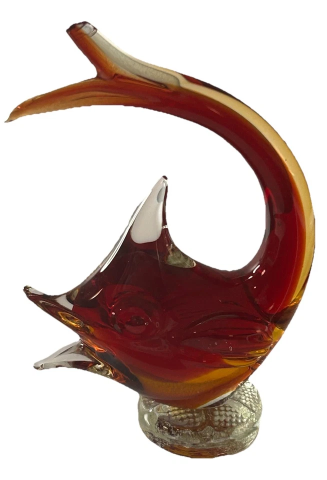 Vintage Murano Sommerso Glass Fish Ruby Amber Mid-Century Italian Art Sculpture  - Image 2 of 4