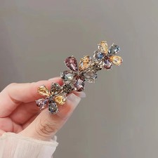 Crystal Flower Barrette Women Multi Color Spring Clip Half Up Grip Hairpin