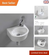 Modern Wall Hung Washbasin – Oval White Ceramic Cloakroom Sink for Small Spaces