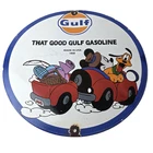 Vintage Gulf Gasoline Sign - Mickey Mouse Porcelain Gas Pump Station Sign