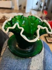 Rare Antique Fenton Glass Forest Green IVORY CREST Rare African Violet Pot!