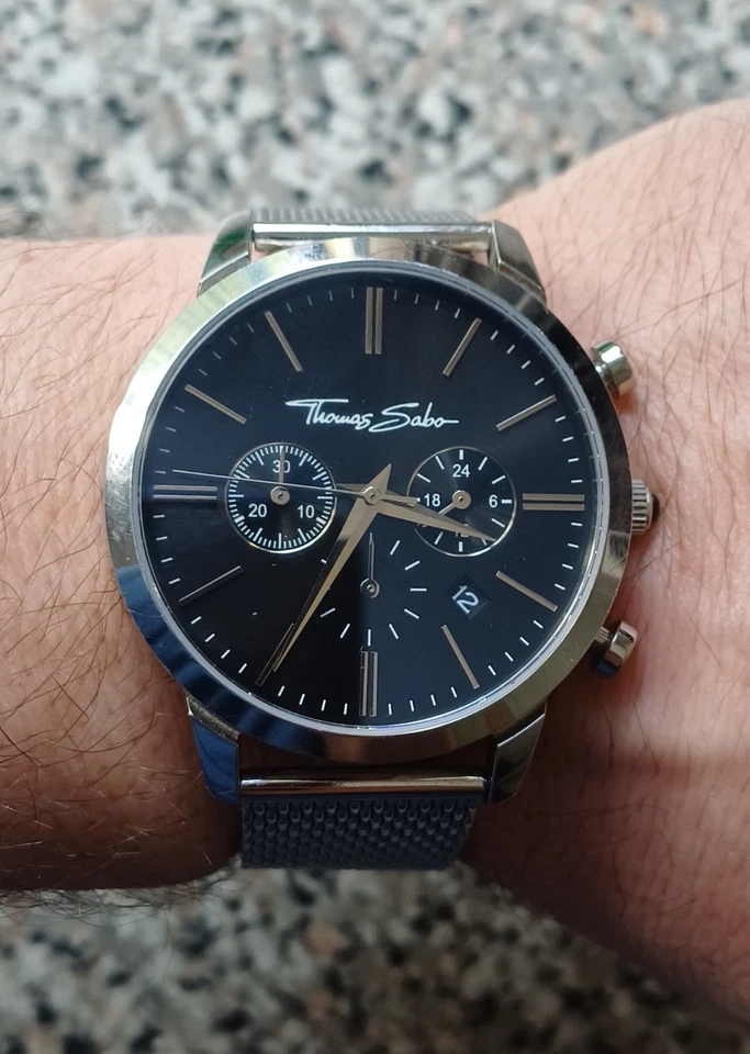 Thomas Sabo Mens Rebel Spirit Silver Black Chronograph Watch, 42mm Excellent con - Image 3 of 4