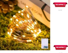 Fairy Lights 50 LED Battery Operated – Warm White Copper Wire 16ft Waterproof In