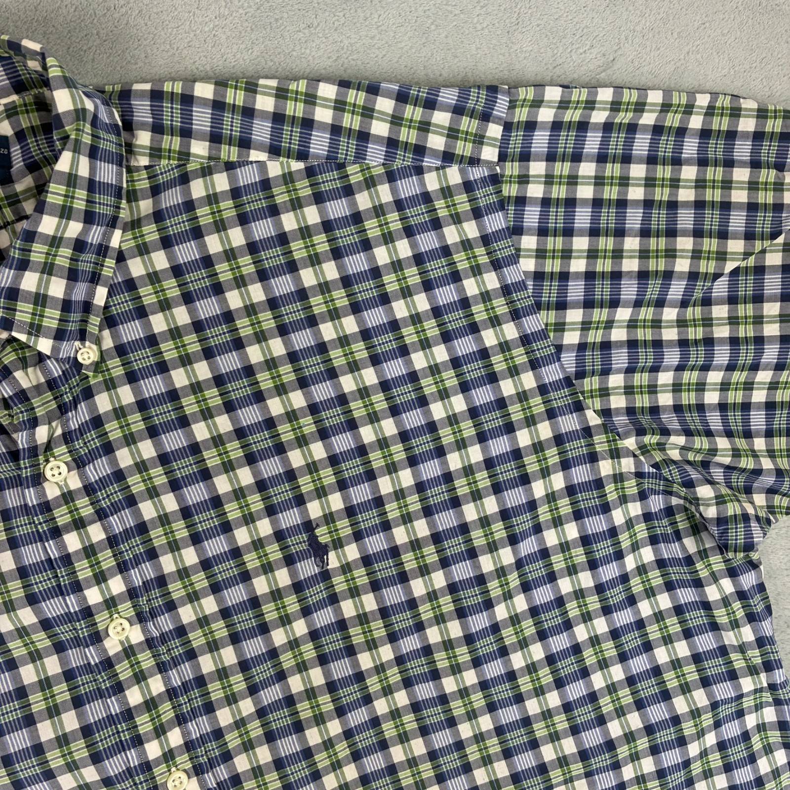 VTG Ralph Lauren Blake Navy Green Plaid Check Size XL S/S Button Down Shirt image 3
