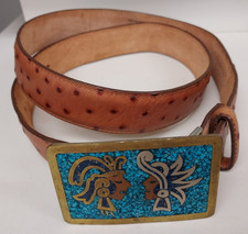 Rare Vintage TONY LAMA Ostrich Leather Belt 38 Hechcen Inca Buckle