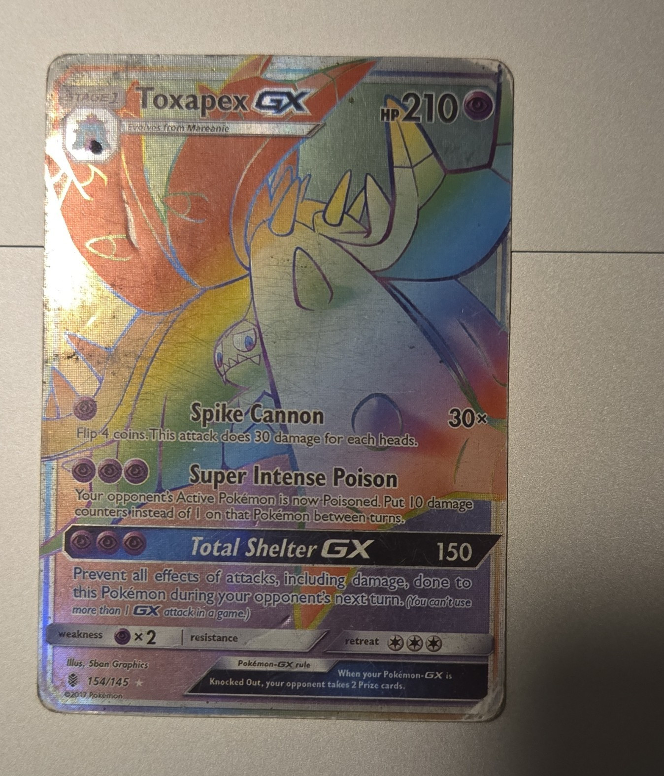 Pokemon Toxapex GX 154/145 Guardians Rising Full Art Holo Secret Rare HP210