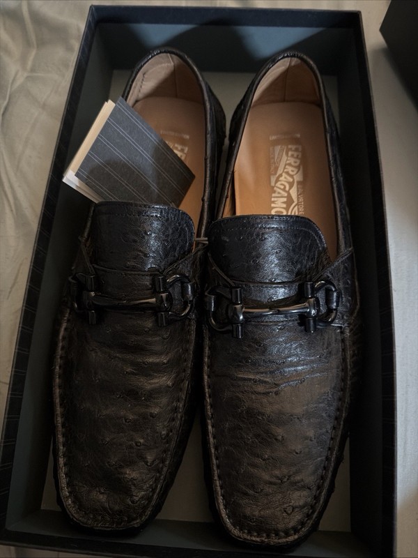 Ferregamo le Ostrich Leather Men's Loafers Size 10.5 Made In Italy