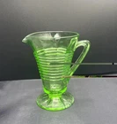 Vintage Anchor Hocking green Depression glass creamer circle pattern - GLOWS!