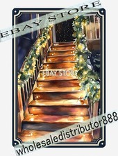 Garland Staircase Metal Tin Sign Warm Christmas Interior bedroom theme ideas