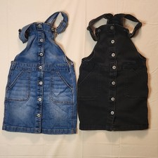 2 OshKosh B'gosh Toddler Girl Skirt Overalls Size 10 Blue Black Denim Vestbak