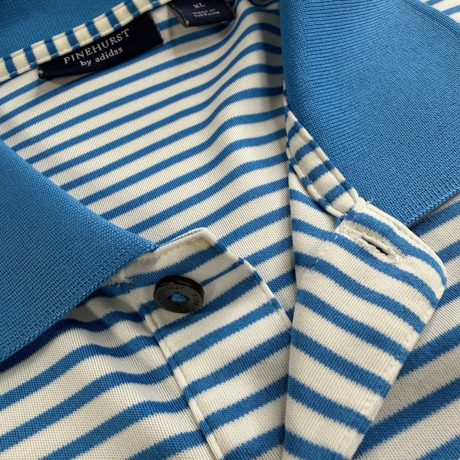 Pinehurst By Adidas Shirt Mens XL Blue Striped Golf Polo Performance Stretch thumbnail 7