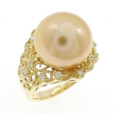 Authentic 18K Yellow Gold White Butterfly Pearl Ring 0.5" 230-000-319-6006