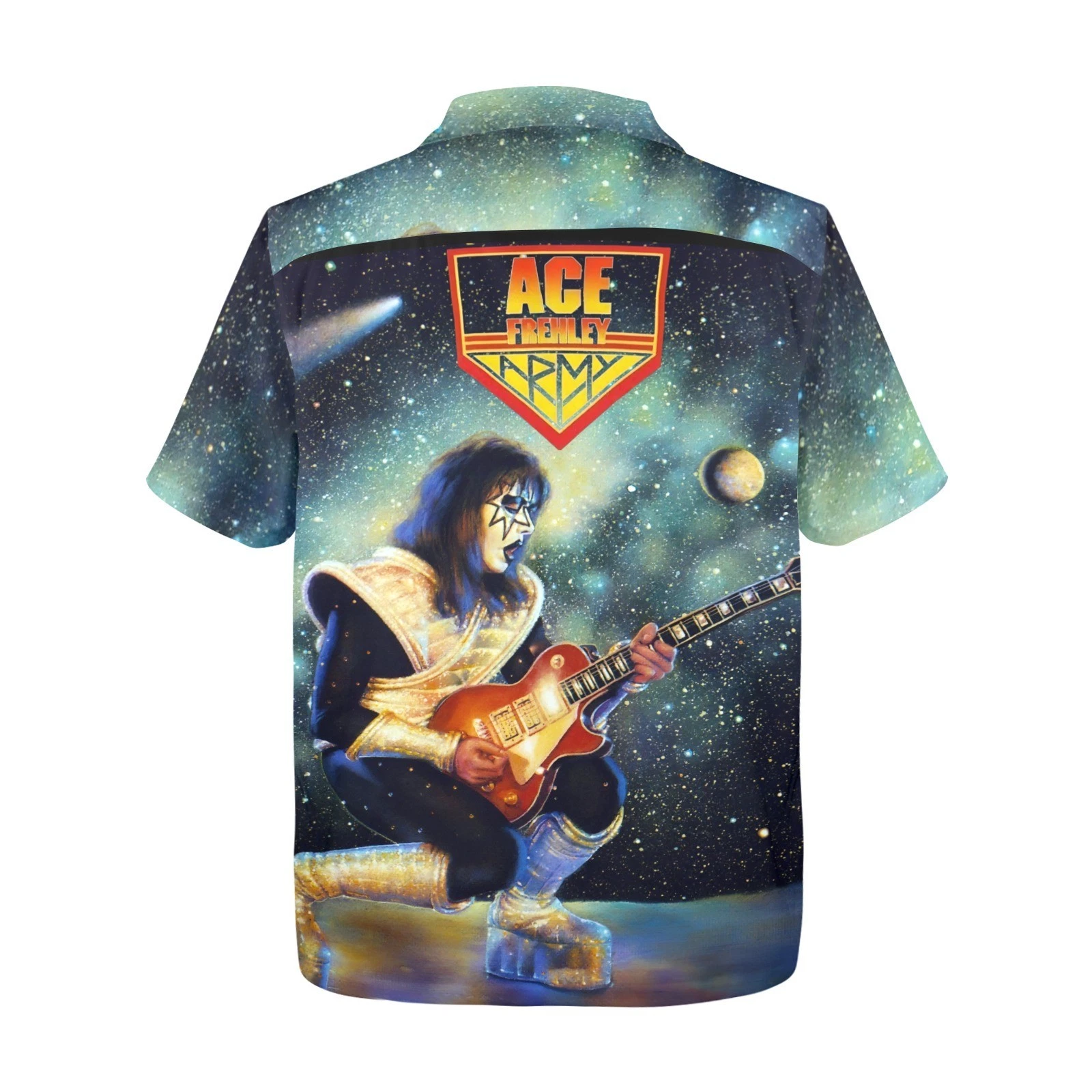 Button Hawaiian Shirt. Ace Frehley