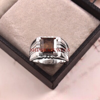 Natural Smoky Quartz Gemstone With 925 Sterling Silver Ring For Men's #948