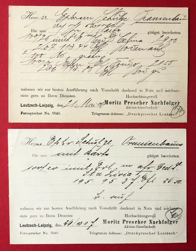 2 x Reklame AK LEUTZSCH bei Leipzig 1906/07 Moritz Prescher Nachfolger  ( 102657 - Bild 2 von 2
