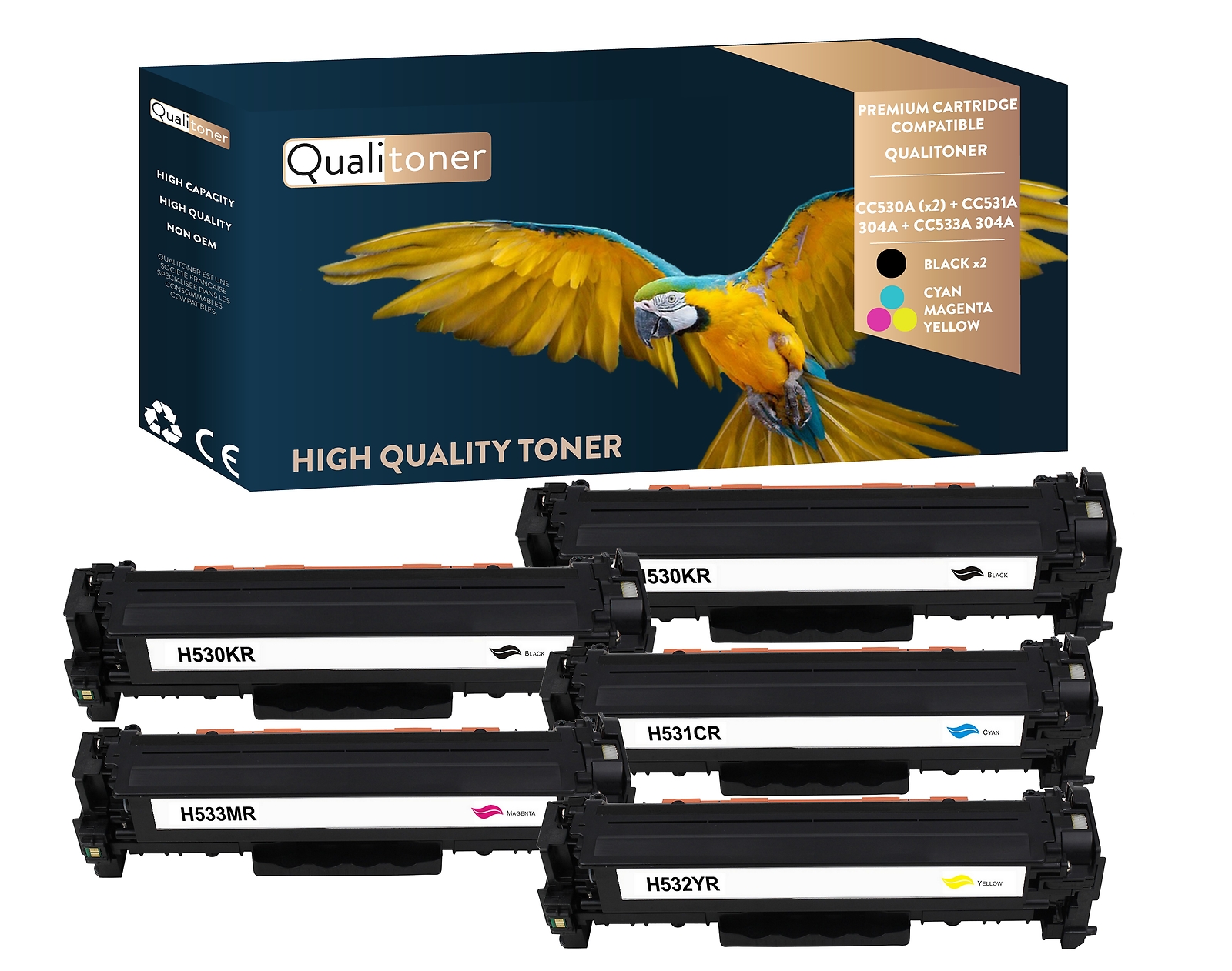 Toners HP CC530A CC531A CC532A CC533A compatibles parfaits pour le télétravail et l'impression de rapports