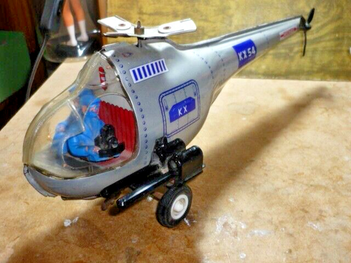 Ancien jouet mécanique hélicoptère SIKORSKY Tôle City Airways Japan
