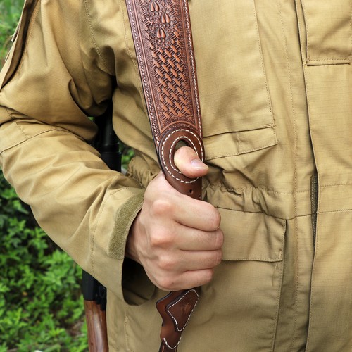 TOURBON Leather Rifle Strap Gun Sling Padded Belt Finger Rest Hunting Belt Gift - Picture 6 of 24