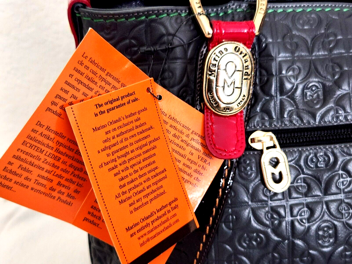 🌞MARINO ORLANDI ITALIAN DESIGNER LOGO EMBOSSED GRAY BLACK LEATHER