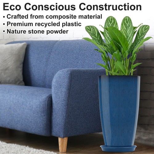 21" Tall Round Planter Indoor Outdoor Plant Pot Flower Pot with Drainage Holes - Picture 28 of 45