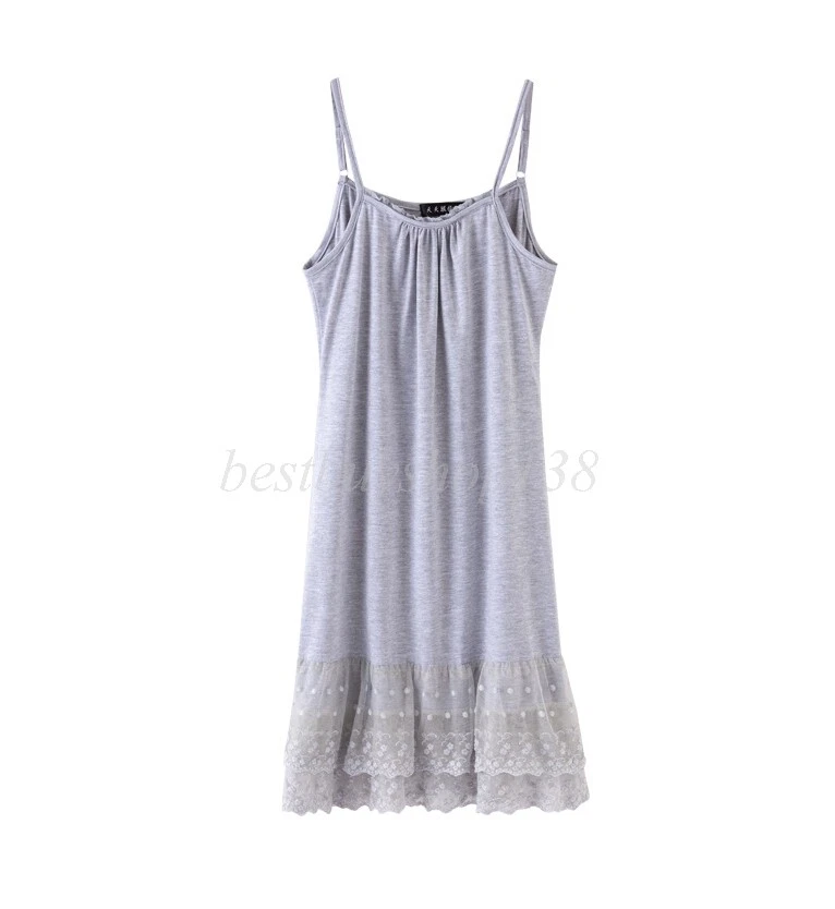 Mujer Camisola Encaje Ribete Vestido Largo Extensor Completo Sin Mangas Top Extensor Quimise Foto 4 de 4