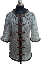 Aluminum Chainmail Shirt Flat Riveted Ring With Leather Trim Hauberk for LARPing