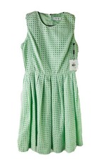 New Calvin Klein Womens 10 Cotton Eyelet Sleeveless A Line Dress Mint Green