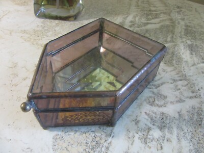1989 Signed art glass beveled, mirrored jewelry box