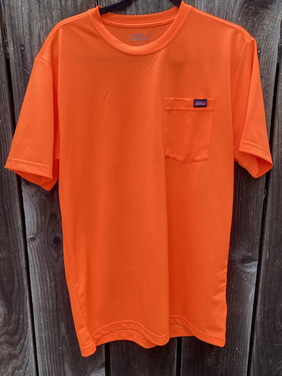 Men s Dickies Work Safety Orange T Shirt M Pocket Poly Hazard Visibility Work