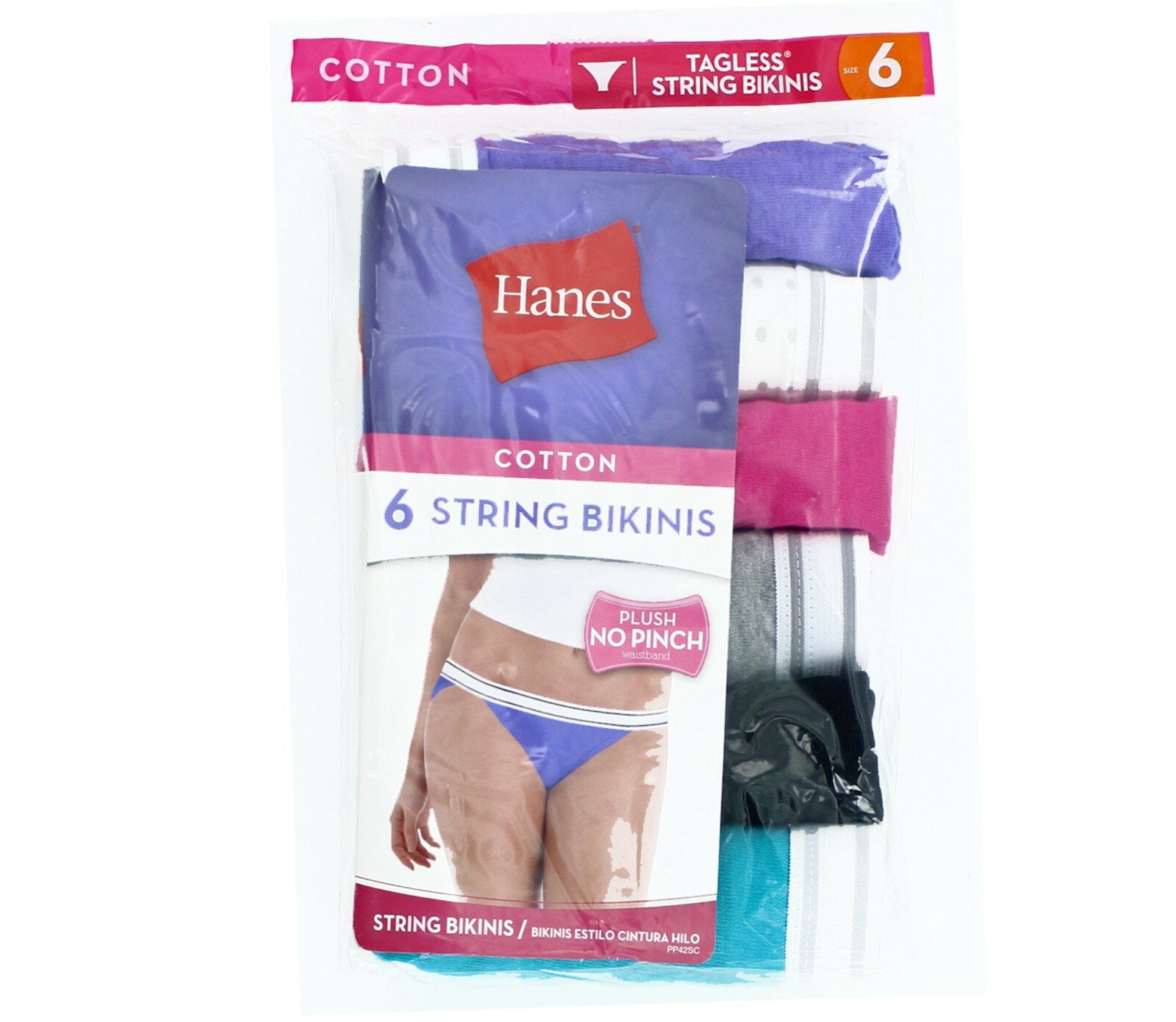 Hanes String Bikini Panties Underwear, Women's Sporty Cut, 6 Pack, Size