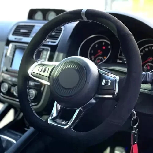 Vw Golf R GTI MK7 Suede Alcantara Steering Wheel Cover Grey Stripe Polo Scirocco