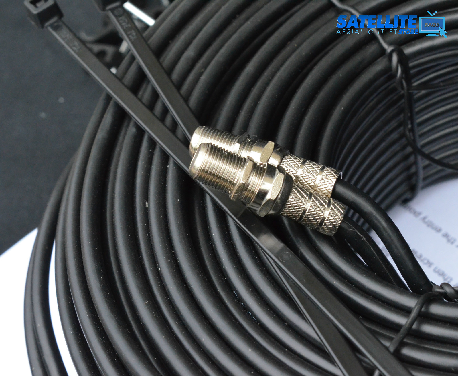 50m Black TWIN Coaxial Satellite Extension Cable Kit for Sky Q, HD