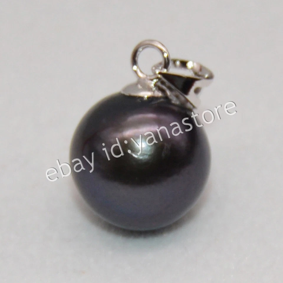 Wunderschön Natürlich Rund Schwarz Perle Anhänger Echte Perle 14K Gold 8-14mm - Bild 4 von 4