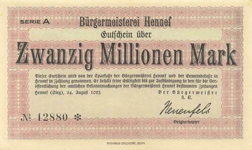 Hennef * Bürgermeisterei * 20 Millionen Mark * Serie A  *21306 - Picture 1 of 2