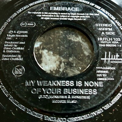 Embrace - My Weakness Is None Of Your Business - 1998 7'' Juke Box Promo