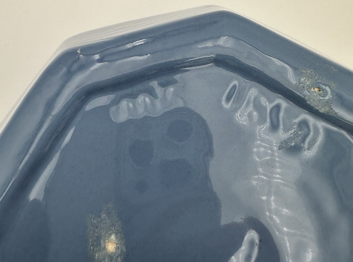 VINTAGE BLUE OCTAGONAL POTTERY PLANTER U.S.A MARKED MR #1857