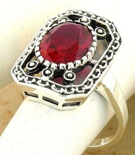 ANTIQUE STYLE 925 STERLING SILVER 3 CARAT LAB-CREATED RUBY FILIGREE RING  1101