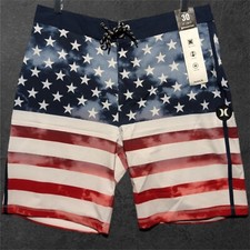 Hurley Phantom Board Shorts Men's 30 Red White Blue US Flag Quick Dry Stretch