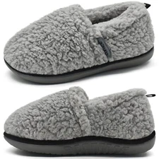 COFACE Womens Slippers Size 7 Grey Memory Foam Plush Sherpa Lined Cozy