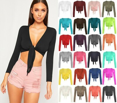 NEU DAMEN BINDEBAND CROP SHRUG DAMEN WICKEL OFFEN BOLERO CARDIGAN OBERTEIL GRÖSSE 8-26