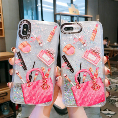 For Various Phone Luxury Perfume Handbag Liquid Bling Quicksand Gift Case Cover