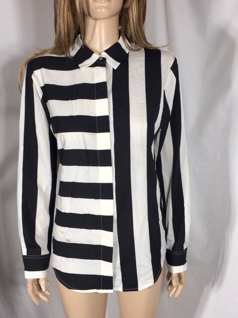 black and white striped dress shirt women's True Classic Black and White Striped Button-Up Shirt Black / 2XL