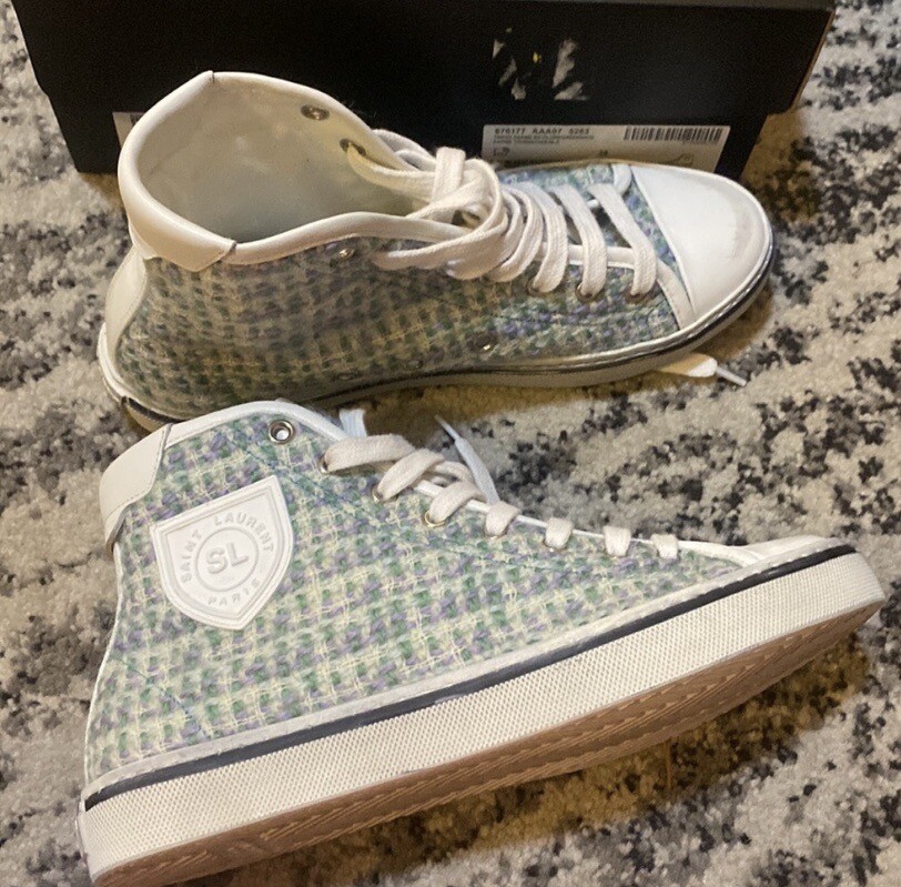 Sneakers medie Saint Laurent Bedford in tweed e pelle parma turchese taglia 38
