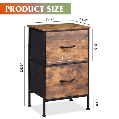 Night Stand With Drawers Dresser For Bedroom With 2 Fabric Drawer Small Bedside - Picture 3 of 8