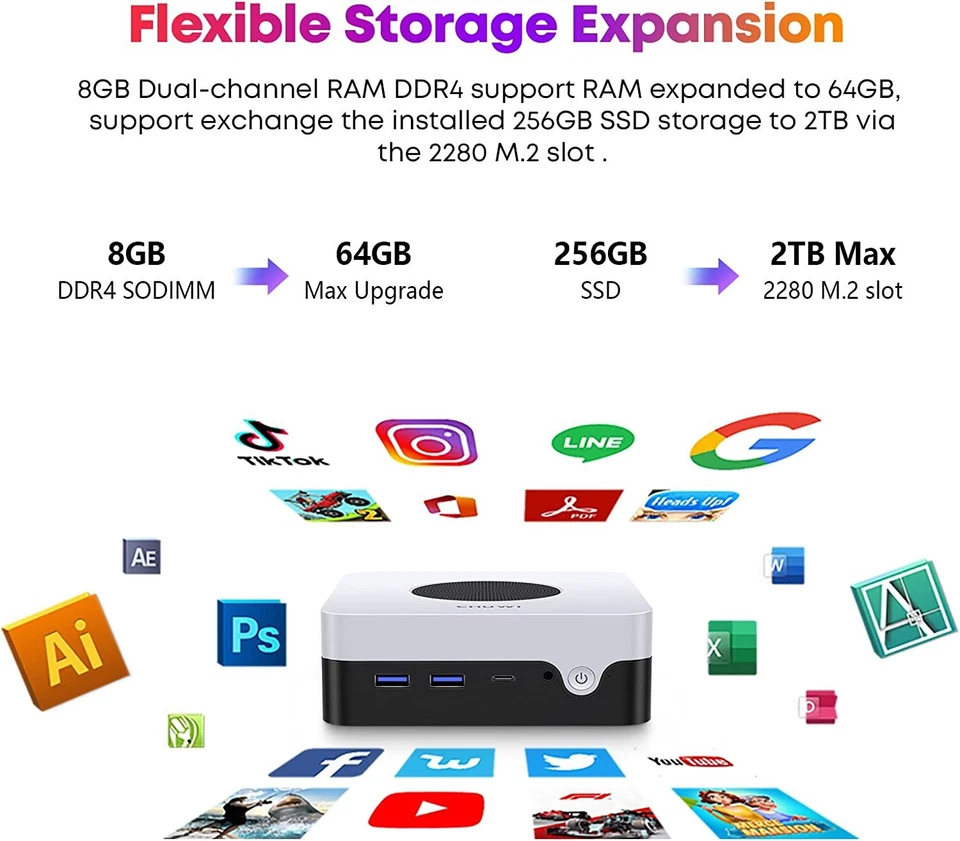CHUWI LarkBox X Mini PC Windows 11 Tiny Desktop Computer AMD Ryzen 7 3750H 8+256 - Image 4 of 4