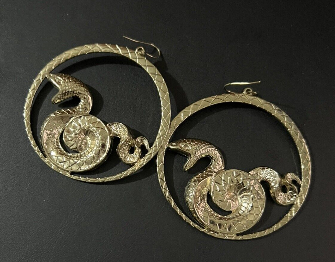 COILED SERPENT HOOP EARRINGS snake python round l… - image 3