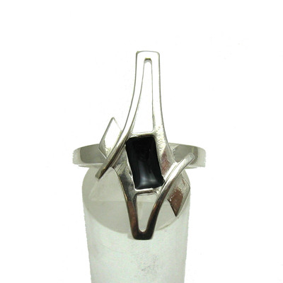 Handmade 925 Silver Ring - Black Enamel - Modern Ladies Ring