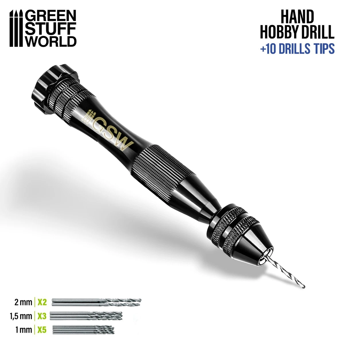 Hobby hand drill black with 10 bits in 1 mm 1 5 mm 2mm Warhammer tools
